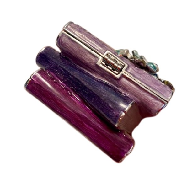 Bijorca Trinket Box Stack of Books and Flowers Enamel Ring Box Rhinestones Vtg - Picture 3 of 5